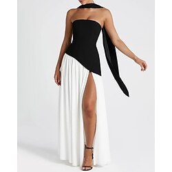 Women's Long Dress Maxi Dress White Dress Graduation Dress Party Dress Fashion Party Evening Party Going out Regular Fit Plain Sleeveless Strapless White Yellow Wine Navy Blue Summer