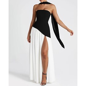 Women's Long Dress Maxi Dress White Dress Graduation Dress Party Dress Fashion Party Evening Party Going out Regular Fit Plain Sleeveless Strapless White Yello