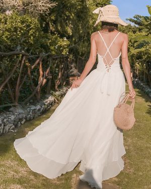 Women's Long Dress V-Neck Sleeveless High-Low Beach Dress