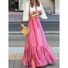 Women's Long Skirt Maxi Skirts Irregular Hem Graphic Vacation Beach Summer Bohemia Rose Red