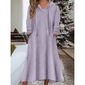 Women's Loungewear Nightshirt Dress Pure Color Casual Comfort Soft Home Daily Going out Coral Fleece Coral Velvet Warm Hoodie Long Sleeve Fall Winter Home Outf