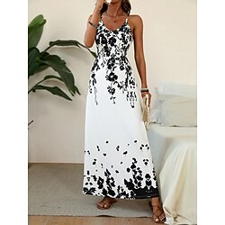 Women's Maxi Dress Casual Dress A Line Dress Summer Dress Slip Dress Vacation Vintage Ethnic Daily Regular Fit Floral Graphic Sleeveless V Neck White Summer Spring