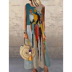 Women's Maxi Dress Casual Dress Sundress Shift Dress Casual Vacation Party Casual Regular Fit Print Abstract Sleeveless Crew Neck Blue Summer Spring