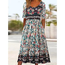 Women's Maxi Dress Casual Dress Swing Dress A Line Dress Boho Dress Casual Daily Regular Fit Floral Short Sleeve V Neck Black Red Navy Blue Royal Blue Summer S