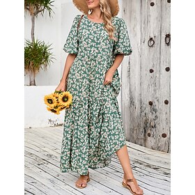 Women's Maxi Dress Casual Dress Swing Dress Boho Chic Dresses Bohemia Cute Stylish Vacation Daily Beach Loose Fit Graphic Ditsy Floral Half Sleeve Crew Neck Gr