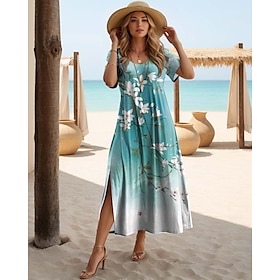 Women's Maxi Dress Casual Dress T Shirt Dress Tee Dress Sundress Hawaiian Date Regular Fit Floral Short Sleeve Crew Neck Black White Purple Orange Summer