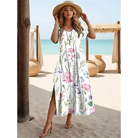 Women's Maxi Dress Casual Dress T Shirt Dress Tee Dress Sundress Streetwear Maxi Street Holiday Date Regular Fit Floral Short Sleeve Crew Neck Black White Pink