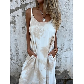 Women's Maxi Dress Slip Dress Off The Shoulder Dress Casual Outdoor Going out Regular Fit Tie Dye Sleeveless Spaghetti Strap Pink Navy Blue Apricot Summer