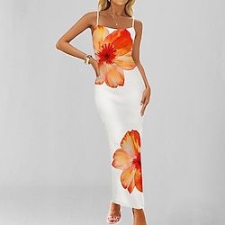 Women's Maxi Dress Slip Dress Vacation Birthday Casual Daily Holiday Date Regular Fit Floral Graphic Sleeveless Spaghetti Strap Light Blue Orange print Pink Royal Blue