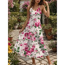 Women's Maxi Dress Sundress A Line Dress Slip Dress Vacation Casual Boho Beach Regular Fit Floral Graphic Sleeveless V Neck Yellow Red Blue Purple Summer Spring