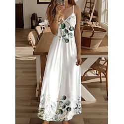 Women's Maxi Dress Sundress A Line Dress Summer Dress Slip Dress Vacation Casual Flowy Vacation Casual Daily Regular Fit Floral Graphic Sleeveless V Neck White Summer Spring
