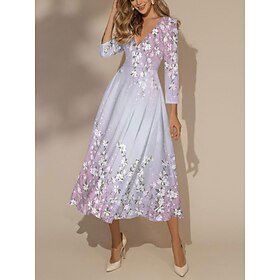 Women's Maxi Dress Swing Dress Semi Formal Dress Floral Dress Print Dress Fashion Streetwear Modern Formal Outdoor Vacation Regular Fit Floral 3/4 Length Sleev