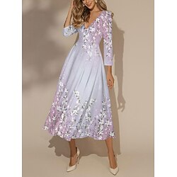 Women's Maxi Dress Swing Dress Semi Formal Dress Floral Dress Print Dress Fashion Streetwear Modern Formal Outdoor Vacation Regular Fit Floral 3/4 Length Sleeve V Neck Yellow Pink Blue