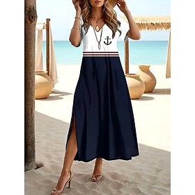 Women's Maxi Dress T Shirt Dress Tee Dress Sundress Shift Dress Summer Dress Bohemia Party Holiday Beach Form Fit Graphic Geometric Vintage Short Sleeve Crew N