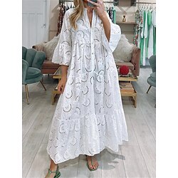 Women's Maxi Dress White Dress Lace Dress Boho Dress Casual Daily Loose Fit Plain 3/4 Length Sleeve Split Neck White Yellow Dark Pink Red Summer Spring