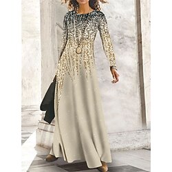 Women's Maxi Dress Winter Dress Shift Dress A Line Dress Fashion Modern Mature Outdoor Daily Date Regular Fit Ombre Long Sleeve Crew Neck Yellow Blue Purple Khaki Fall Winter