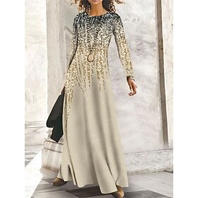 Women's Maxi Dress Winter Dress Shift Dress A Line Dress Fashion Modern Mature Outdoor Daily Date Regular Fit Ombre Long Sleeve Crew Neck Yellow Blue Purple Kh
