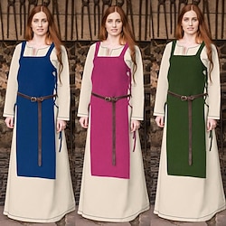 Women's Medieval Viking Apron Overdress with Laced Back Tunic Dress Set 2 PCS Outfits for LARP Ren Faire Renaissance Fair Party Carnival Halloween Dress (Without Belt)