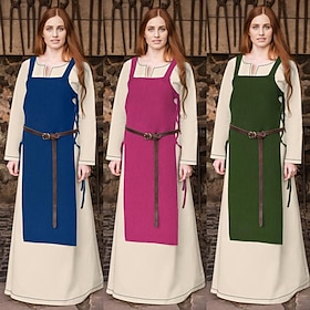 Women's Medieval Viking Apron Overdress with Laced Back Tunic Dress Set 2 PCS Outfits for LARP Ren Faire Renaissance Fair Party Carnival Halloween Dress (Witho