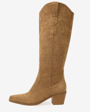 Women's Micro Suede Upper Chunky Heel Knee-High Boots