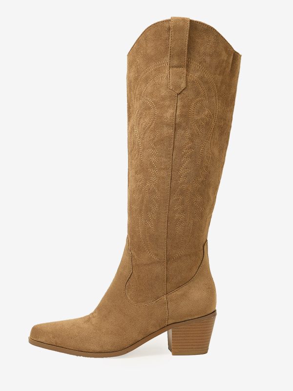 Women's Micro Suede Upper Chunky Heel Knee-High Boots