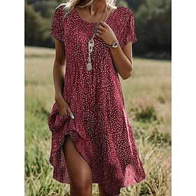 Women's Midi Dress A Line Dress T Shirt Dress Tee Dress Athletic Dress Casual Vacation Daily Regular Fit Graphic Short Sleeve Crew Neck Dark Red Pink Red Burgu