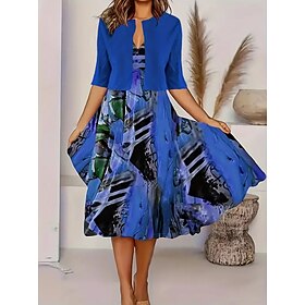 Women's Midi Dress Casual Dress Dress Set Swing Dress A Line Dress Stylish Casual Vacation Daily Regular Fit Graphic Half Sleeve V Neck Pink Blue Fuchsia Orang