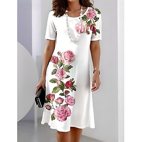 Women's Midi Dress Casual Dress T Shirt Dress Tee Dress Shift Dress Summer Dress Elegant Stylish Formal Vacation Work Casual Regular Fit Floral Short Sleeve Cr