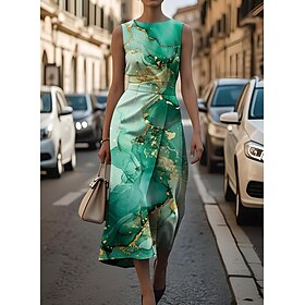 Women's Midi Dress Sheath Dress Casual Formal Semi Formal Office Daily Graphic Sleeveless Crew Neck Blue Purple Green Rose Pink Summer Spring