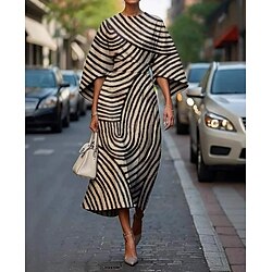 Women's Midi Dress Sheath Dress Casual Formal Semi Formal Party Office Daily Graphic 3/4 Length Sleeve Crew Neck Dark Brown Blue Green Rose Pink Summer Spring