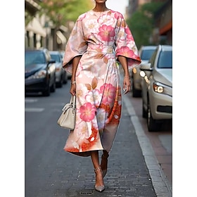 Women's Midi Dress Sheath Dress Casual Semi Formal Office Daily Regular Fit Floral Graphic Geometric Half Sleeve Crew Neck Black White Yellow Pink Summer Sprin