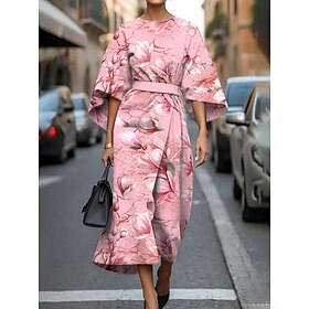 Women's Midi Dress Sheath Dress Summer Dress Casual Semi Formal Office Daily Regular Fit Floral Graphic Half Sleeve Crew Neck Pink Blue Purple Summer Spring