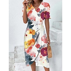 Women's Midi Dress Sheath Dress Wrap Dress Floral Print Asymmetrical V Neck Daily Date Short Sleeve Summer Spring