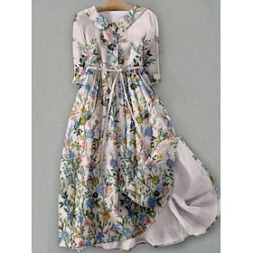 Women's Midi Dress Shift Dress Vacation Casual Boho Daily Holiday Tea Party Regular Fit Floral Graphic Half Sleeve Lapel Pink Blue Purple Beige Summer Spring