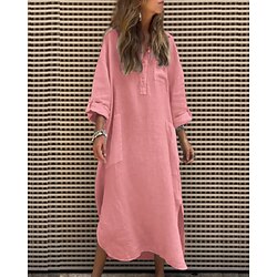 Women's Midi Dress Shirt Dress Classic Modern Outdoor Vacation Holiday Regular Fit Plain Long Sleeve V Neck Pink Purple Khaki Gray Summer