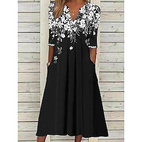 Women's Midi Dress Tunic Dress Floral Pocket V Neck Midi Dress Elegant Stylish Daily Half Sleeve Summer Spring