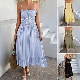 Women's Midi Dress White Dress Casual Dress Summer Dress Slip Dress Fashion Modern Daily Beach Weekend Regular Fit Plain Sleeveless Spaghetti Strap Black Yello
