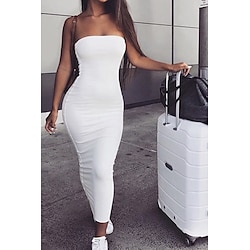 Women's Midi Dress White Dress Graduation Dress Bodycon Fashion Outdoor Birthday Date Regular Fit Plain Sleeveless Strapless Black White Army Green Red Summer