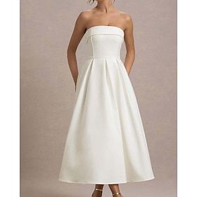 Women's Midi Dress White Dress Graduation Dress Prom Dress Party Dress Fashion Wedding Party Evening Party Regular Fit Plain Sleeveless Strapless Black White Y