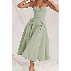 Women's Midi Dress White Dress Graduation Dress Slip Dress Fashion Modern Birthday Graduation Date Regular Fit Plain Sleeveless Spaghetti Strap Black Yellow Light Green Red Summer