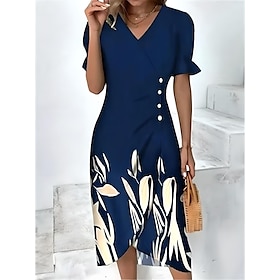 Women's Midi Dress Wrap Dress Summer Dress Vacation Casual Beach Daily Holiday Going out Regular Fit Floral Graphic Short Sleeve V Neck Rusty Red Blue Purple G