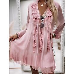 Women's Mini Dress Casual Dress Basic Casual Vacation Daily Regular Fit Plain 3/4 Length Sleeve V Neck Pink Gray Summer