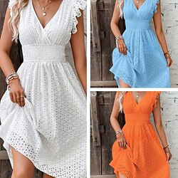 Women's Mini Dress Casual Dress Cut Out Dress Classic Modern Outdoor Vacation Holiday Regular Fit Plain Sleeveless V Neck White Orange Light Blue Summer