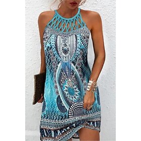 Women's Mini Dress Casual Dress Ethnic Dress Boho Dress Halter Neck Dress Fashion Classic Casual Vacation Daily Holiday Regular Fit Geometric Print Sleeveless