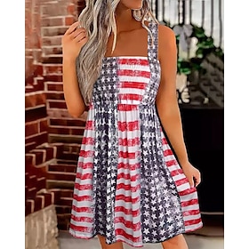 Women's Mini Dress Casual Dress Fashion Modern Outdoor Holiday Going out Regular Fit National Flag Sleeveless Strapless Wine Red Blue Summer
