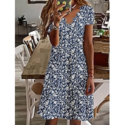 Women's Mini Dress Casual Dress Petite Dress Sundress Shift Dress Vacation Casual Outdoor Vacation Daily Regular Fit Floral Short Sleeve Sweetheart White Navy Blue Blue Summer Spring