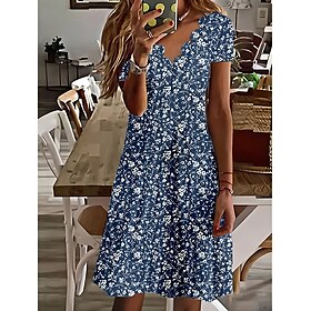 Women's Mini Dress Casual Dress Petite Dress Sundress Shift Dress Vacation Casual Outdoor Vacation Daily Regular Fit Floral Short Sleeve Sweetheart White Navy