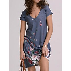 Women's Mini Dress Casual Dress Petite Dress T Shirt Dress Tee Dress Sundress Basic Outdoor Vacation Birthday Regular Fit Floral Short Sleeve V Neck Light Blue White Light Green Red Summer