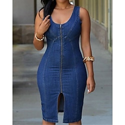 Women's Mini Dress Denim Dress Casual Dress Summer Dress Fashion Outdoor Holiday Date Regular Fit Plain Sleeveless Crew Neck Blue Summer Spring