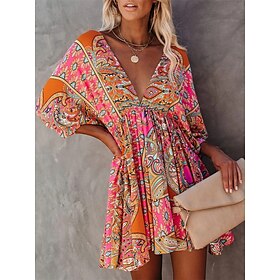 Women's Mini Dress Petite Dress Paisley Dress Casual Dress Boho Chic Dresses Boho Dress Bohemia Ethnic A Line Vacation Street Holiday Loose Fit Floral Paisley